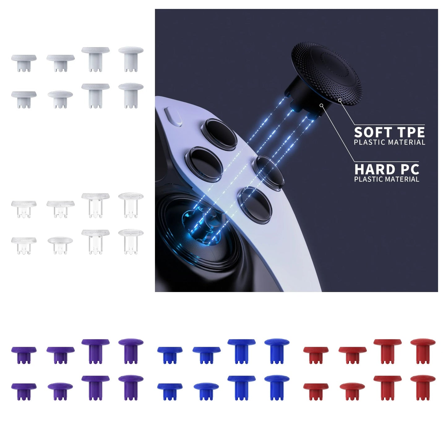 eXtremeRate ThumbsGear Interchangeable Thumbsticks for ps5 Edge Controller, Replacement Analog Thumb Sticks Caps - 6 Colors.