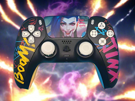 Custom LED Wireless Controller Compatible with PS5 – JINX Arcane: League of Legends.