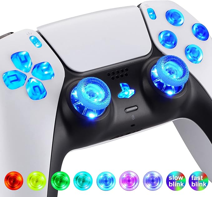 eXtremeRate Multi-Colors Luminated D-pad Thumbstick Share Option Home Face Buttons for PS5 Controller BDM-010 & BDM-020, 7 Colors 9 Modes DTF V3 LED Kit for PS5 Controller - Controller NOT Included.